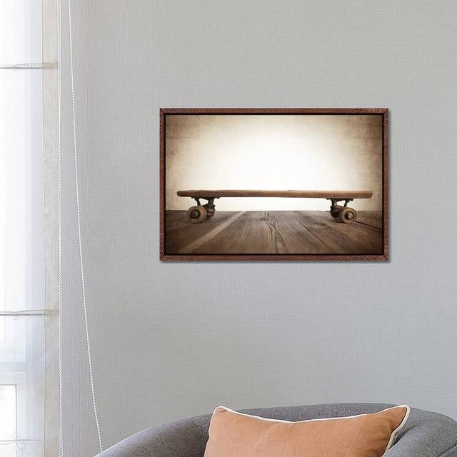 Skateboard Full Vintage - Graphic Art Print on Canvas - Classic Brown Wood Framed (66.04 cm H x 45.72 cm W x 4.445 cm D)