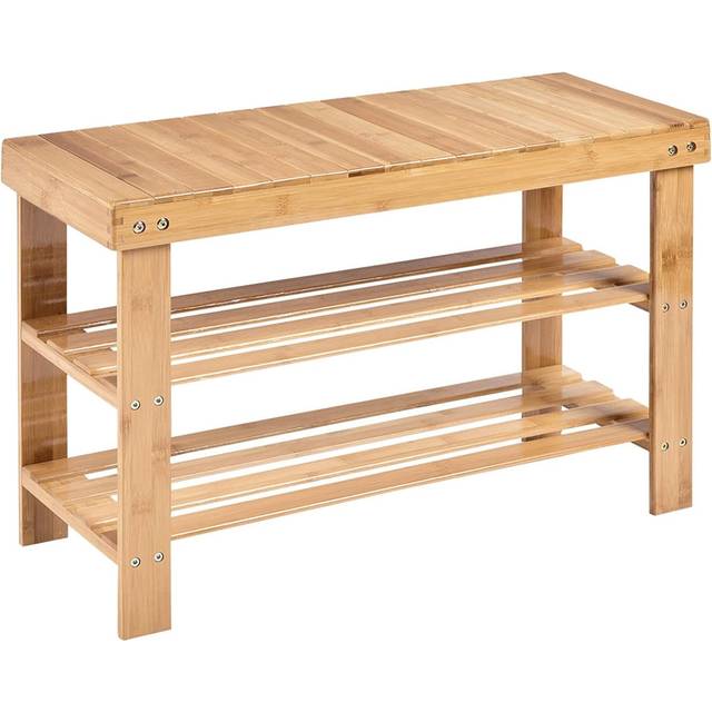 MantraRaj Bamboo Shoe Bench 3-Tier Shoe Rack Stand Seater Shoes Organizer Storage Shelf Holds up to 6 Pairs of Shoes