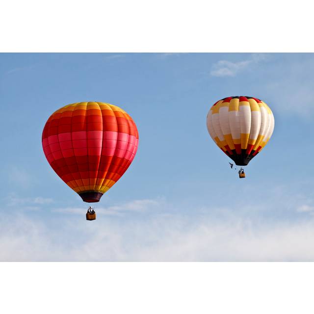 Two Hot Air Balloons In The Air by Baxternator - Wrapped Canvas Art Prints - Blue;White;Red (20cm H x 30cm W)
