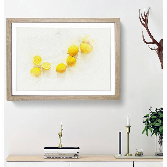 Lemon Fruit in Abstract - Picture Frame Graphic Art Print - Oak Framed (27cm H x 36cm W x 2cm D)