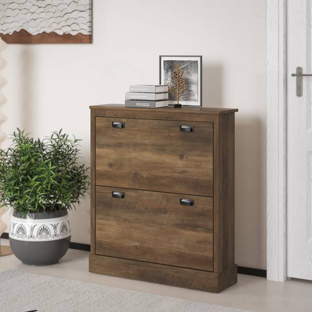 Bristol 2 Flip Door Shoe Storage Cabinet - Knotty Oak (12)