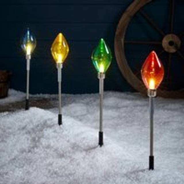 4 Multi Coloured C9 Bulb Outdoor Christmas Path Lights - Warm White