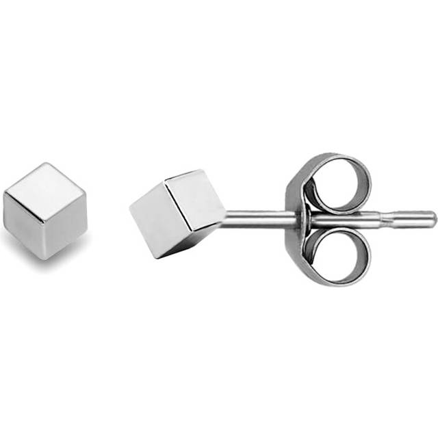 Jewelco London Ladies 9ct White Gold Everyday Square Cube Stud Earrings - 2mm - SENR02171 - Silver