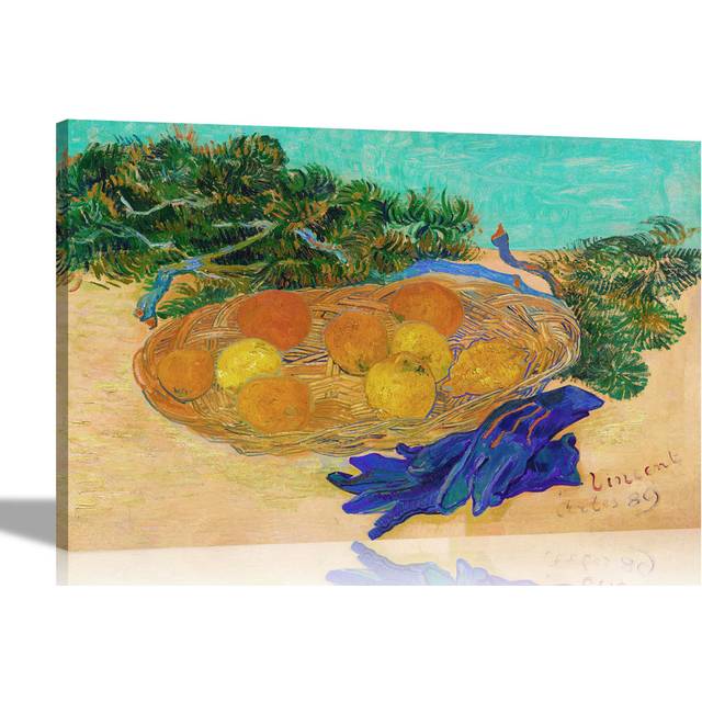 Still Life with Oranges, Lemons and Blue Glove by Vincent Van Gogh - Wrapped Canvas Painting - Blue;Green;Orange (76cm H x 101cm W x 18cm D)