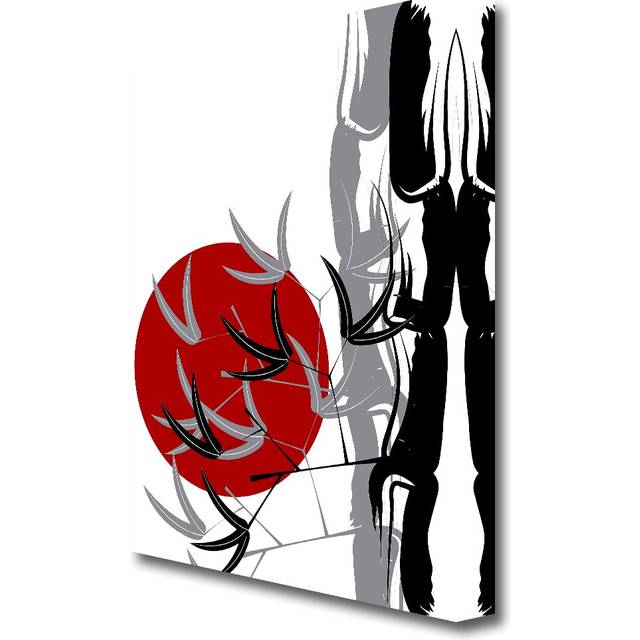 &#39;Bamboo Leaves in the Red Sun Ethnic&#39; Graphic Art Print on Wrapped Canvas (142.2 cm H x 101.6 cm W)