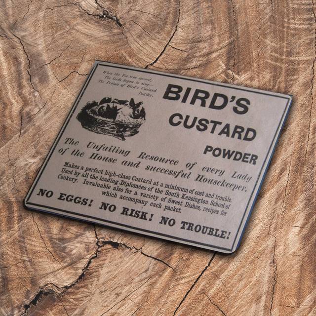 Birds Custard Powder- Metal Advertising Wall Sign - Black;Grey (25cm H X 20cm W)