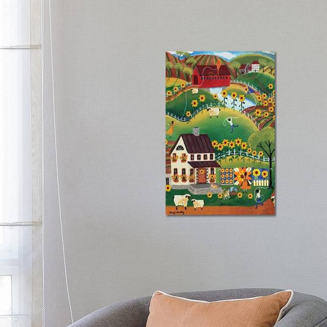 Primitive Quilt Maker House Sunflower Sheep Cheryl Bartley by Cheryl Bartley - Wrapped Canvas Art Prints (66.04cm H x 45.72cm W x 1.91cm D)