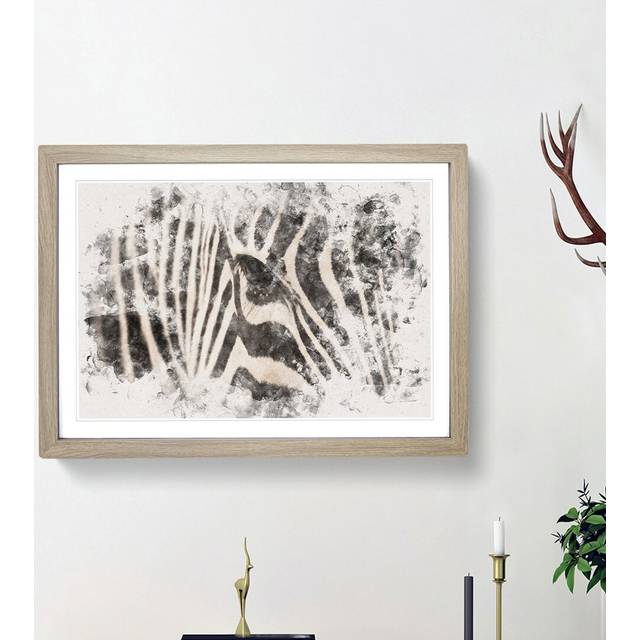 Eye of the Zebra - Picture Frame Painting Print - Oak Framed (62cm H x 87cm W x 2cm D)