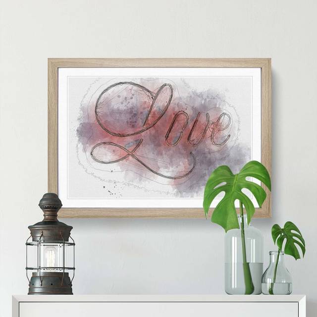 Love Sign in Abstract - Picture Frame Graphic Art Print - Oak (35cm H x 50cm W)