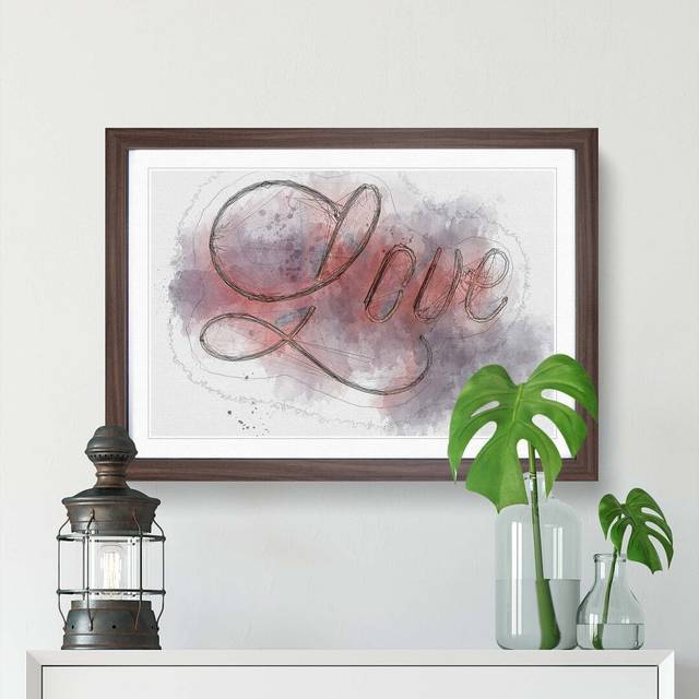 Love Sign in Abstract - Picture Frame Graphic Art Print - Walnut (50cm H x 76cm W)