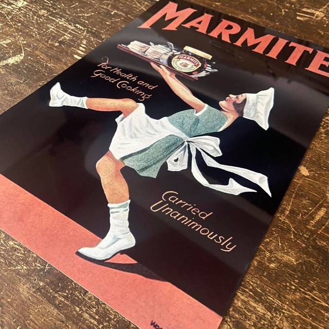 Marmite Waitress - Metal Advertising Wall Sign - Black;White;Pink (20cm H x 15cm W)