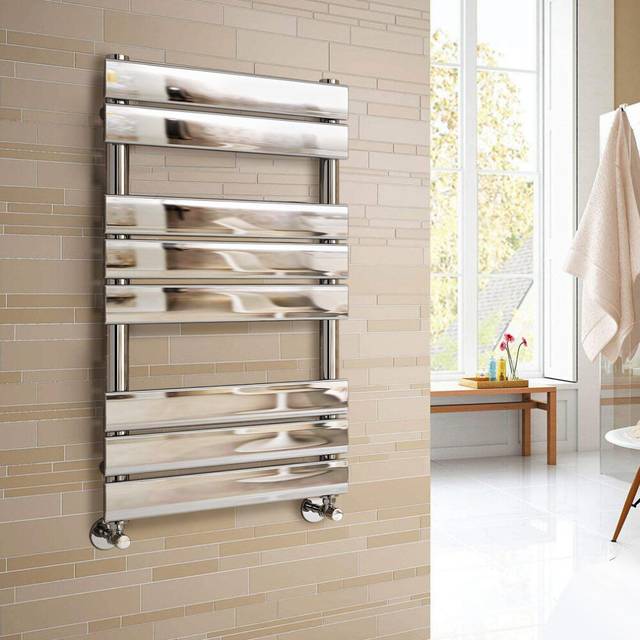 Heated Towel Rail Radiator For Bathroom Ladder Flat Panel Chrome 800x450mm - Warmehaus
