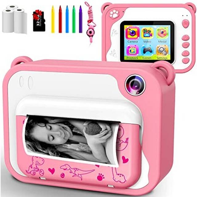 Kids Digital Camera,Instant Print Cameras for Kids,2.0 Inch Screen,1080P Print Camera with 32GB Memory Card, 5 Color Pens,3 rolls of printing papers,