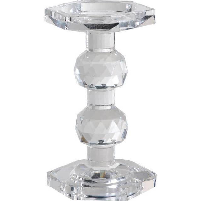 Benjara 7 Inch Candle Holder, Crystal Glass Solid Turned Pillar, Clear