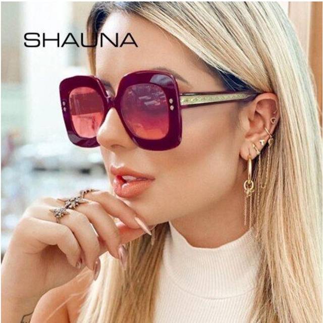 (Grey Grey) SHAUNA Oversize Square Sunglasses Women Stainless Steel Wire Arm Fashion Nail Sun Glasses Men UV400