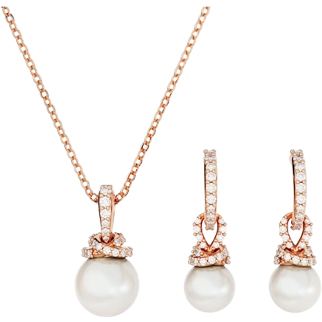 Originally set, Crystal pearl, White, Rose gold-tone plated
