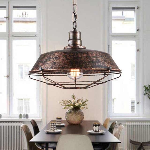 Vintage Pendant Light Rust 260MM Industrial Pendant Lamp Iron Metal Chandelier Antique Retro Pendant Lamp for Bedroom Kitchen Living Room Cafe Bar