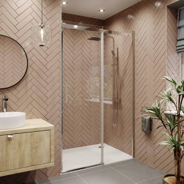 1400 x 800mm Sliding Shower Enclosure Door 8mm Glass Screen Frameless Tray Waste