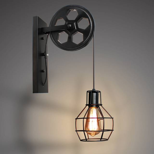 2PCS Pulley Wall Light Retro Creative Wall Lamp Industrial Vintage Wall Lamp Antique Wall Sconce E27 Bulb Black