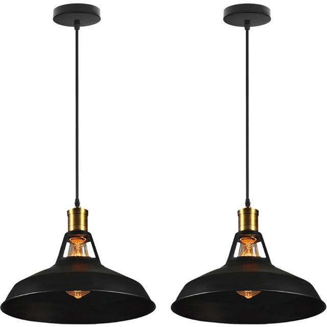 2x 27cm Height Adjustable Ceiling Lamp Vintage Hanging Light Industrial Pendant Lamp Creative Chandelier for Kitchen Farmhouse Hallway Indoor(Black)