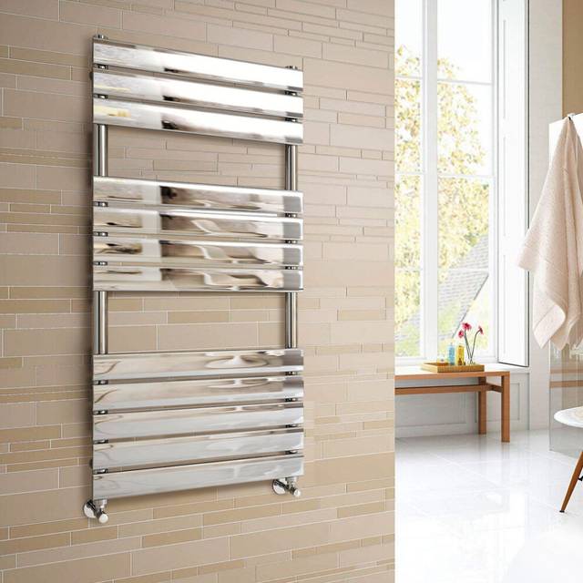 Warmehaus - Heated Towel Rail Radiator For Bathroom Ladder Flat Panel Chrome 1200x600mm