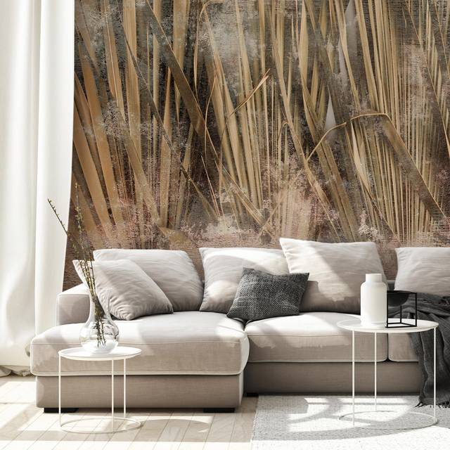 Fototapet - Dry leaves - landscape of tall grasses in boho style with paint patterns - Självhäftande 294x210
