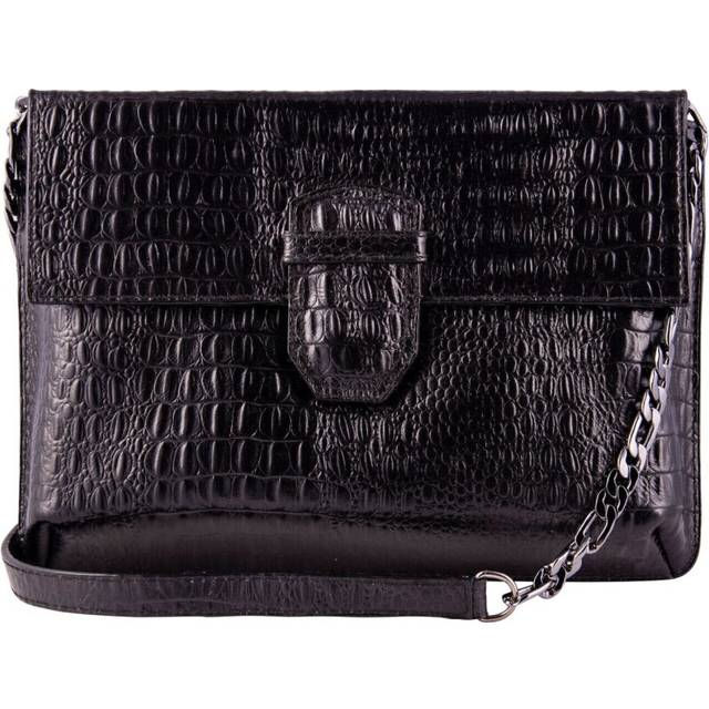 (Black) Womens Leathr Clutch Alligator Printed Cowhide Bag