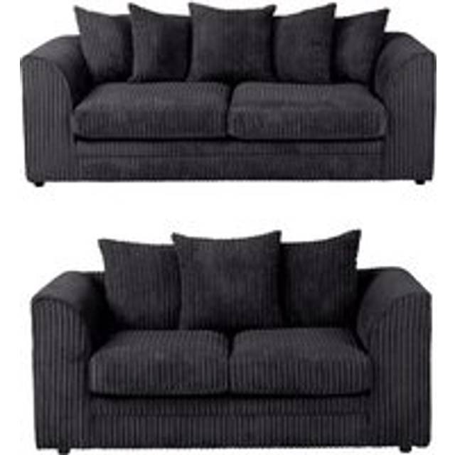 Dylan Jumbo Cord Fabric Sofa Set - Black - One Size