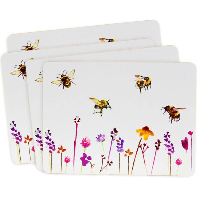 Set of 4 Busy Bees Dining Placemats Table Mat Watercolour Floral Print Design