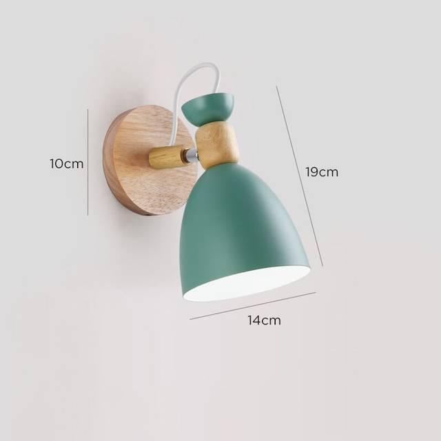 (Green) Modern Simple Iron Art Wall Light Fixture E27 Wood Bedside Wall Lamp for Bedroom Living Room Stair Aisle Lighting