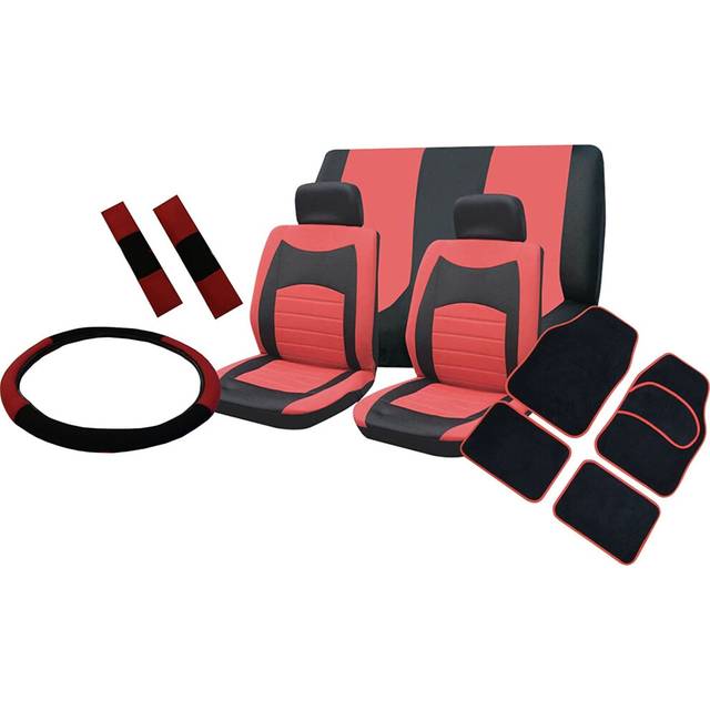 (Red) Seat Cover Set To Fit Saab 9-3 With Mats And Wheel Glove Option Of Colours