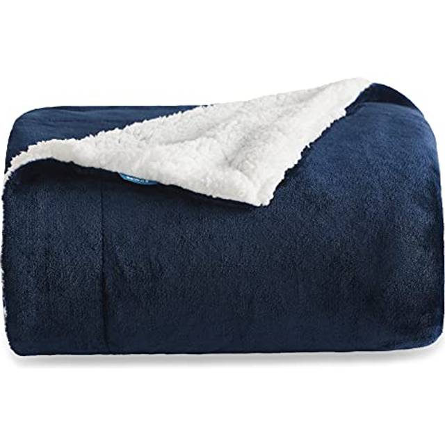 Bedsure Sherpa Fleece Blankets Twin Size - Navy Blue Thick Fuzzy Warm Soft Twin Blanket For Bed, 60X80 Inches