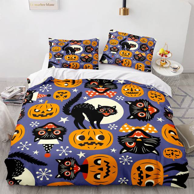 (Pattern 19, Double) 3D Pumpkin Bedding Single Double Duvet Cover Halloween