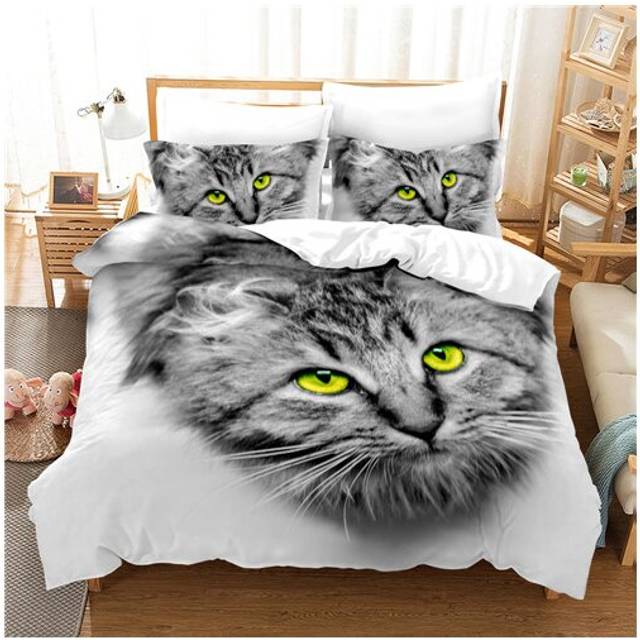 (Style 14, Single) 3D Cat Printed Bed Duvet Set Quilt Pillow Cover