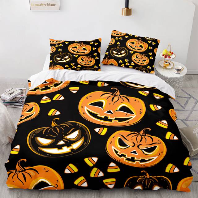 (Pattern 03, Single) 3D Pumpkin Bedding Single Double Duvet Cover Halloween