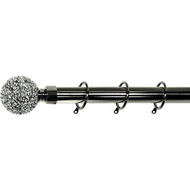 (Polished Steel, 90  cm - 160  cm) Crackle Glass Ball Finials 28 mm Extendable Curtain Poles Rods Voiles