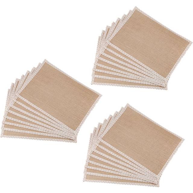 24Pcs Linen Table Mat Lace Placemat Set Natural Jute Woven Tableware Mat Wedding Party Decoration