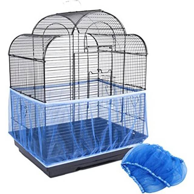 HEEPDD Bird Cage Cover, Universal Nylon Mesh Pet Birds Parrot Cage Seed Catcher Cover Shell Soft Ventilated Birdcage Skirt M Size (Blue)