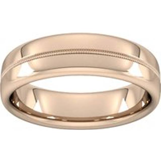 6mm D Shape Heavy Milgrain Centre Wedding Ring In 18 Carat Rose Gold - Ring Size T