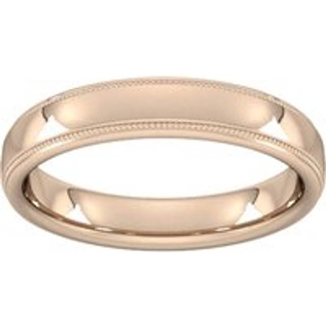 4mm Flat Court Heavy Milgrain Edge Wedding Ring In 9 Carat Rose Gold - Ring Size Q