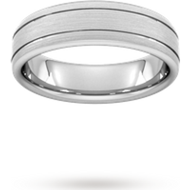 6mm D Shape Heavy Matt Finish With Double Grooves Wedding Ring In Platinum - Ring Size Q
