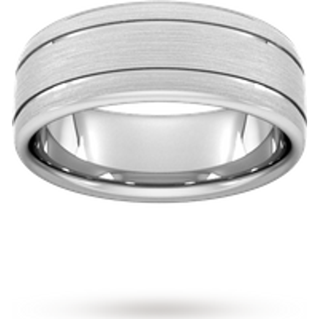 8mm Flat Court Heavy Matt Finish With Double Grooves Wedding Ring In Platinum - Ring Size R