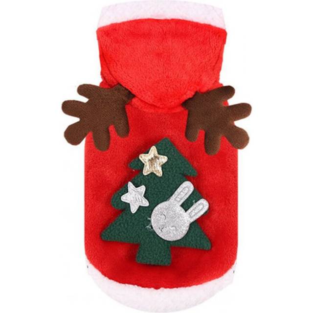 2Pcs Christmas Dog Clothes Cosplay Winter Santa Elk Coat Clothing Pet Hoodie Jacket Cute Puppy Outfit Christmas Tree_2XL