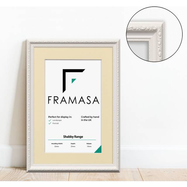 (White Frame Ivory Mount, 11x8.5 Pic (14x11 Frame)) New Shabby Chic Picture Photo Frames ,White Antique Style Photo Frames,  With Multicolored Mounts
