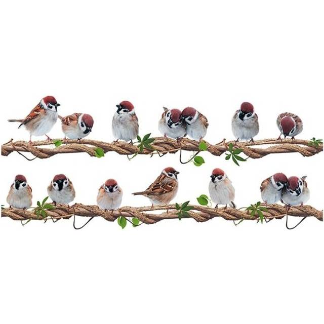 Cartoon Rattan Bird Wall Sticker Removable Nursery Wall Decals A Row of Birds Stand