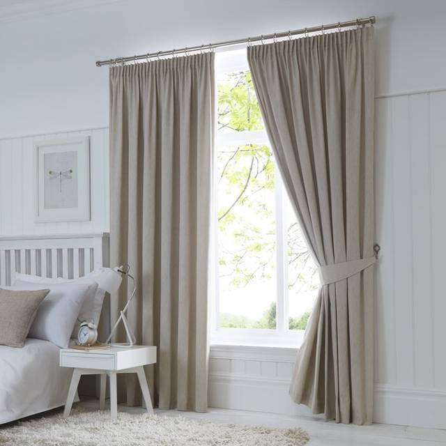 Fusion Dijon Blackout Ready Made Pencil Pleat Curtains Natural - Beige