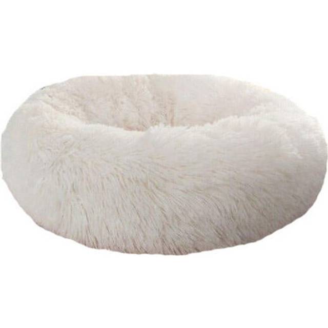 (White, S) Kennel Round Plush Nest Padded Soft Warm For Cat Bed Mat Pad
