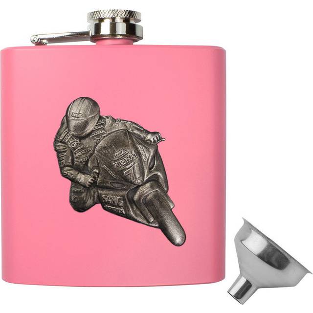 6oz Pink Biker Hip Flask With Funnel