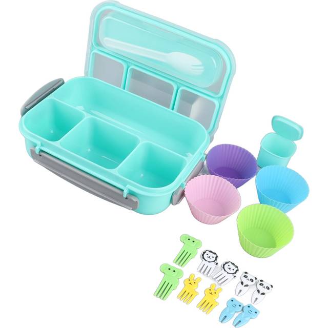 16PCS Set Bento Box Reusable 1300ml 4 Compartment Adult Lunch Box with Spoon for Fruit Lunch Green