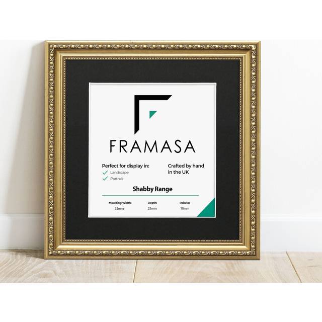 (Gold Frame Black Mount, 7x7 Pic (9x9 Frame)) New Shabby Chic Picture Photo Frames ,Gold Antique Style Photo Frames,  With Multicolored Mounts White I